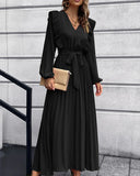 Chic Pleated V-Neck Maxi Dress