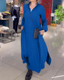 Evia - Chic Long Dress with Lapels & Side Slit