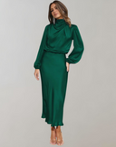 Chic Satin Long Sleeve Dress