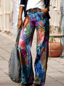 Trendy Printed Cotton Denim Pants