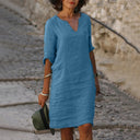 Rona Linen V-Neck Dress with Pockets