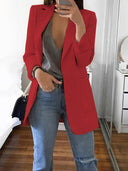 Chic Solid Color Business Blazer with Open Front