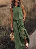 Bohemian Maxi Dress with High Slit