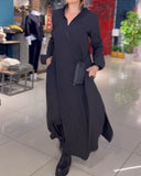 Evia - Chic Long Dress with Lapels & Side Slit