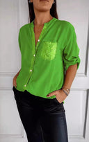 Glittering Sequin Pocket Blouse