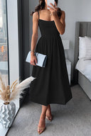 Chic A-Line Midi Dress with Spaghetti Straps