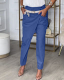 Patchwork Trousers with Statement Belt