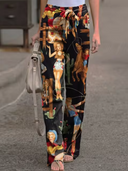 Trendy Printed Cotton Denim Trousers