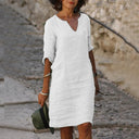Rona Linen V-Neck Dress with Pockets