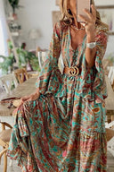 Bohemian Paisley Maxi Dress with Trumpet Sleeves