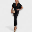 Sable Satin V-Neck Cross Knot Maxi Dress for Events