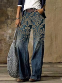 Trendy Printed Cotton Denim Pants