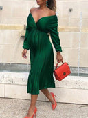 Chic Off-Shoulder Pleated Maxi Dress for Maternity