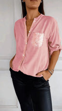 Glittering Sequin Pocket Blouse