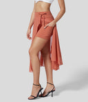 Chic High-Waisted Midi Skirt with Layered Style