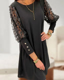 Solid Color Dress with Round Neckline & Puff Sleeves