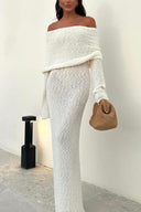 Chic Off-the-Shoulder Knit Maxi Dress