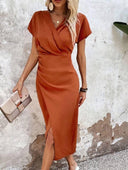 Chic V-Neck Midi Dress with Slit
