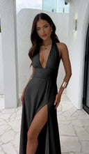 Chic Deep Cut Halter Dress with Slit