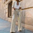 Shimmering Sequin Blazer and Wide Leg Trousers Set for Women