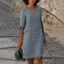 Rona Linen V-Neck Dress with Pockets