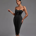 Fringe Detail Strapless Chic Dress