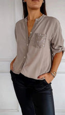 Glittering Sequin Pocket Blouse