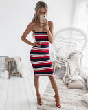 Chic Midi Dress with Striped Design and Sleek Straps