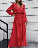 Chic Pleated V-Neck Maxi Dress