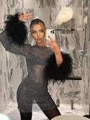Shiny Evening Dress with Mesh Accents for Women