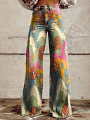 Floral Print Wide-Leg Denim Trousers