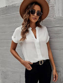 Chic V-Neck Blouse with Short Sleeves