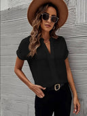 Chic V-Neck Blouse with Short Sleeves