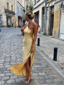 Chic Satin Maxi Dress with Back Slits