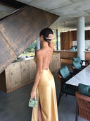 Satin Backless Maxi Dress with Slit