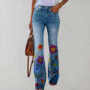 Floral Print Straight Leg Jeans for Women