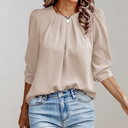 Chic Pleated Blouse with Puff Sleeves