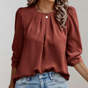 Chic Pleated Blouse with Puff Sleeves