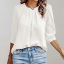 Chic Women's Blouse with Pleated Puff Sleeves