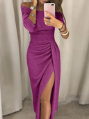 Off-Shoulder Glitter Evening Dress
