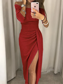 Off-Shoulder Glitter Evening Dress