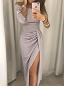 Off-Shoulder Glitter Evening Dress