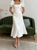 Square Neck Midi Dress for Women - Summer Style