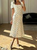 Square Neck Midi Dress for Women - Summer Style