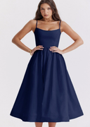 Chic Midi Dress with Lace-Up Back Design