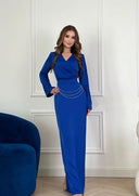 Satin Long Sleeve V-Neck Dress – Chic & Stylish