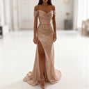 Sequined Off-Shoulder Evening Dress with Slit