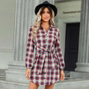 Chic Checked Shirt Dress with Belt and Button Accents