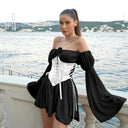 Chic Off-the-Shoulder Corset Dress with Flared Sleeves