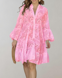 Embroidered V-Neck Dress with Bell Sleeves